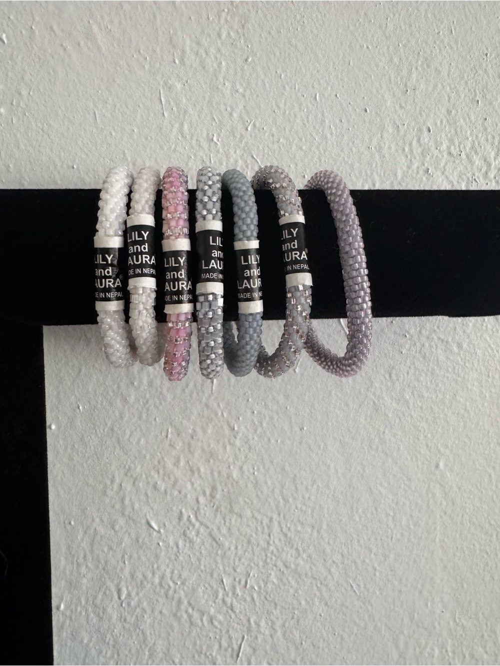 LILY AND LAURA Pastel Beaded Bracelet Set - White, Pink, Gray, Lavender